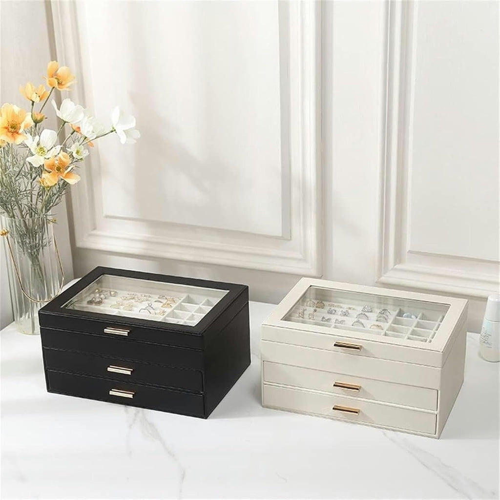 Boîte À Bijoux En Cuir Blanc -  2 Tiroirs