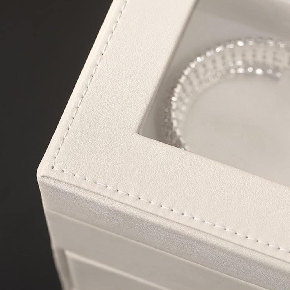 Boîte À Bijoux En Cuir Blanc -  2 Tiroirs