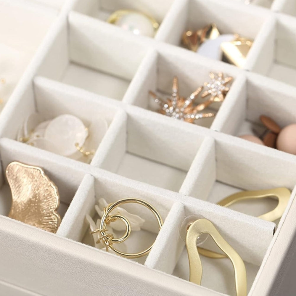 Boîte À Bijoux En Cuir Blanc -  2 Tiroirs