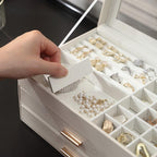 Boîte À Bijoux En Cuir Blanc -  2 Tiroirs