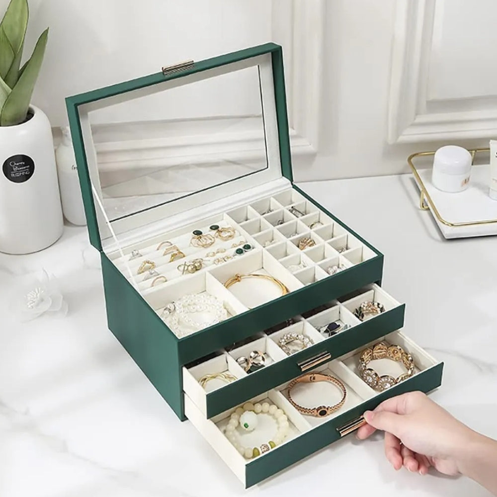 Boîte À Bijoux En Cuir Blanc -  2 Tiroirs