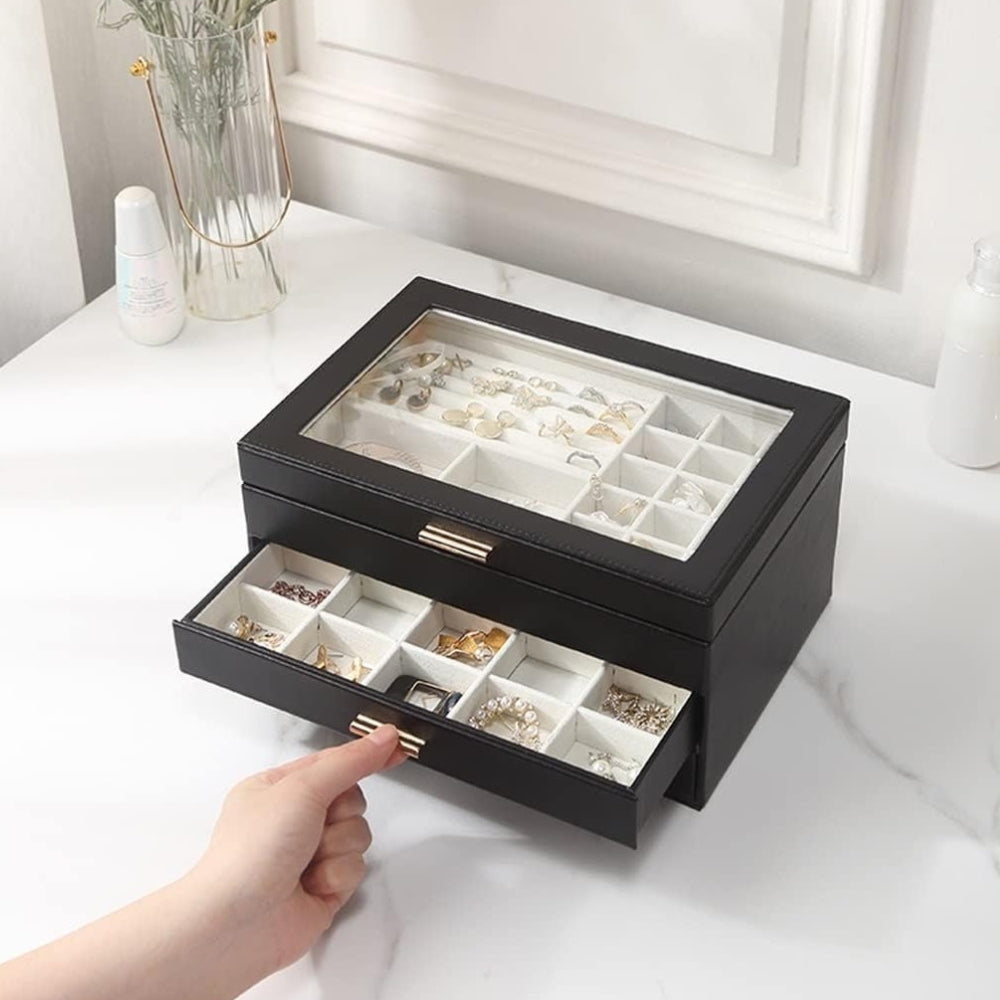 Boîte À Bijoux En Cuir Blanc -  2 Tiroirs