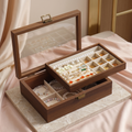 Boîte À Bijoux En Bois Foncé À Double Plateau
