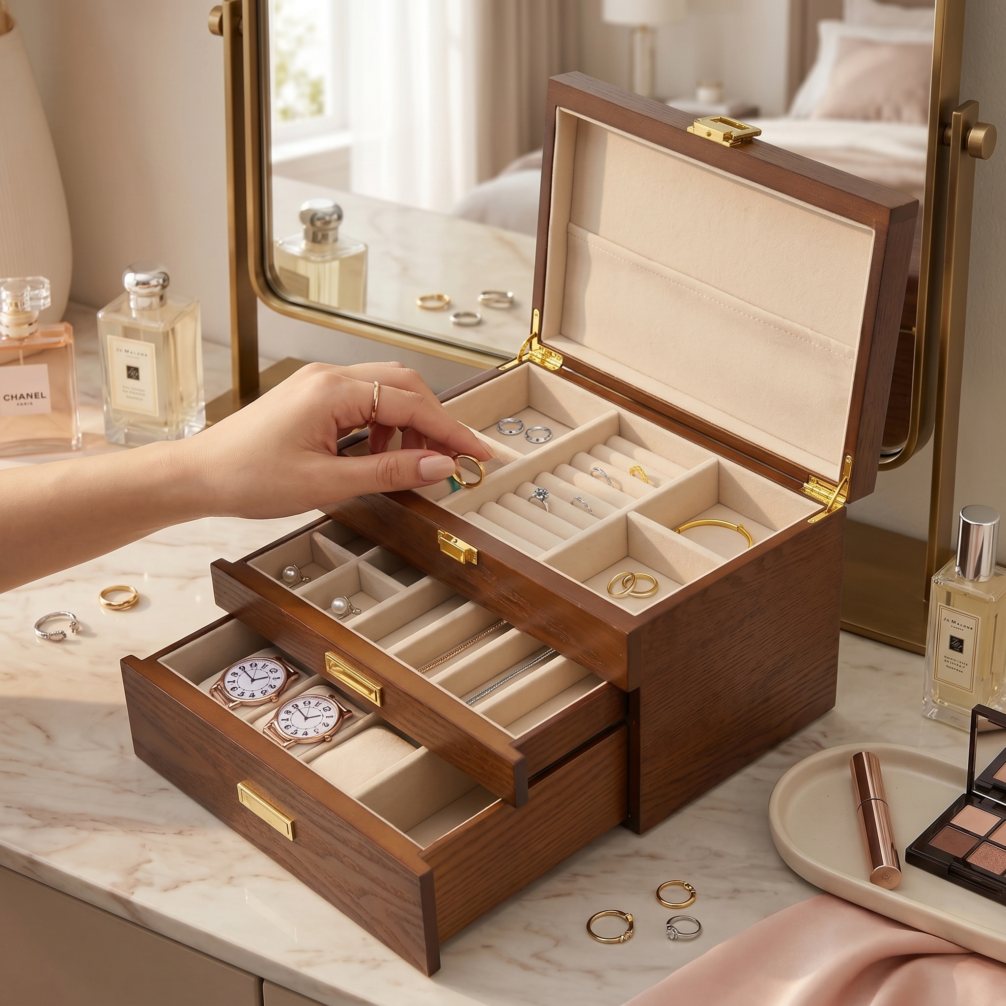 Boîte À Bijoux En Bois Avec Tiroirs