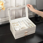 Boîte À Bijoux En Cuir Blanc -  2 Tiroirs