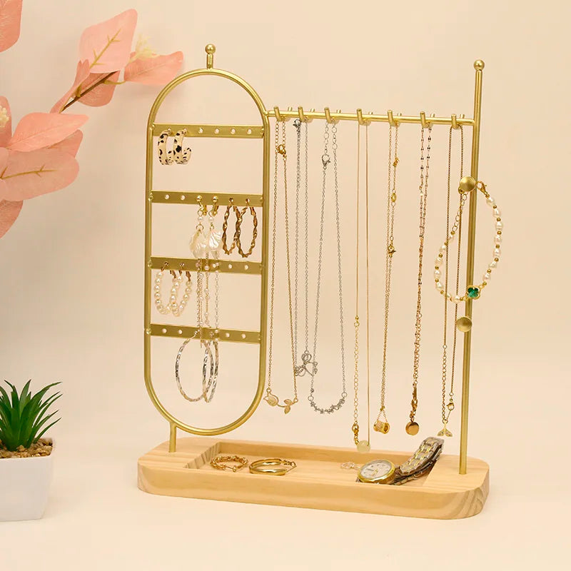 Porte-Bijoux En Métal Avec Base En Bois