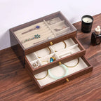 Boîte À Bijoux En Bois Foncé À Trois Tiroirs Transparente