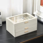 Boîte À Bijoux En Cuir Blanc -  2 Tiroirs