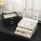 Boîte À Bijoux En Cuir Blanc -  2 Tiroirs