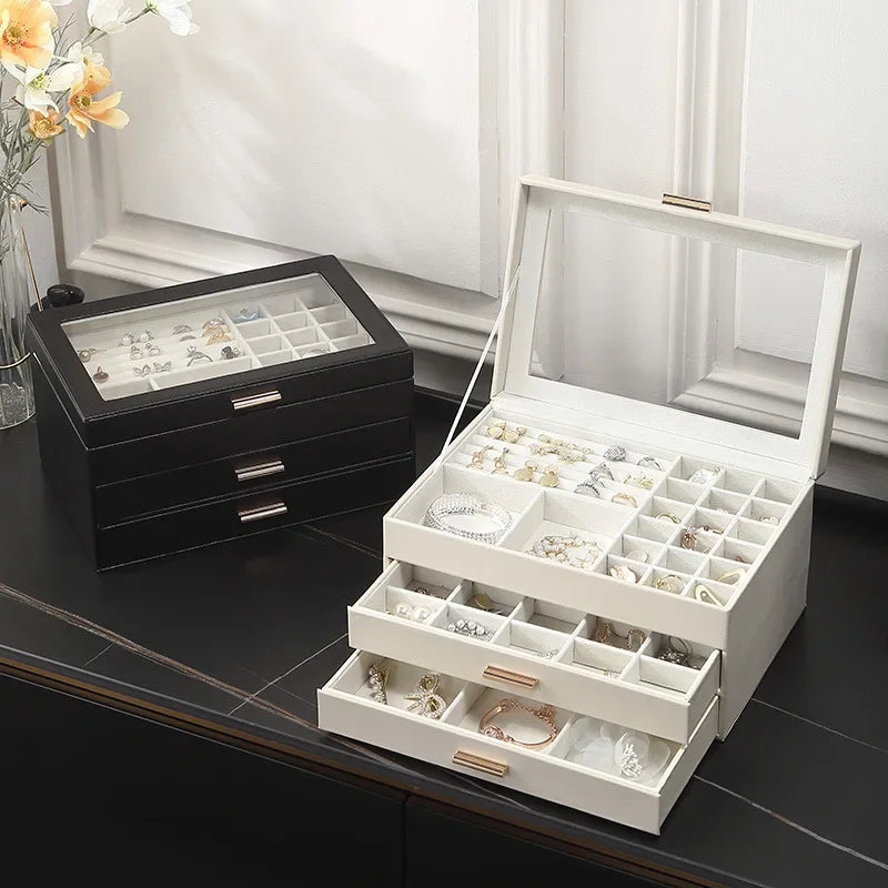 Boîte À Bijoux En Cuir Blanc -  2 Tiroirs