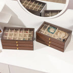 Boîte À Bijoux En Bois Foncé À Trois Tiroirs Transparente
