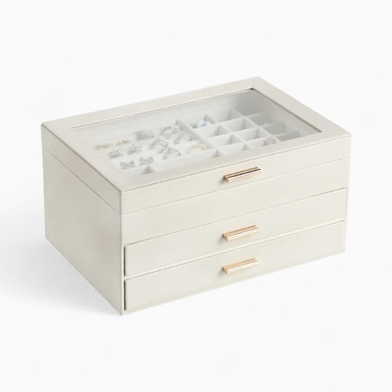 Boîte À Bijoux En Cuir Blanc -  2 Tiroirs