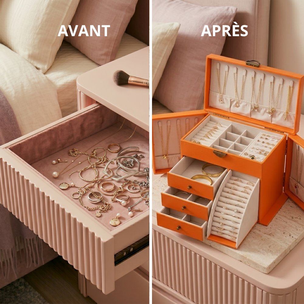 Boîte à Bijoux Grande Capacité avec Tiroirs et Compartiments